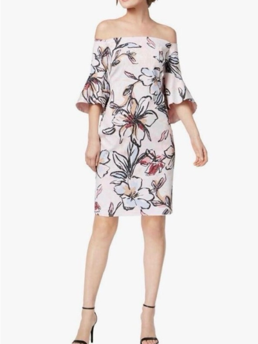 Laundry By Shelli Segal Blush Pink Off-Shoulder Floral Dress